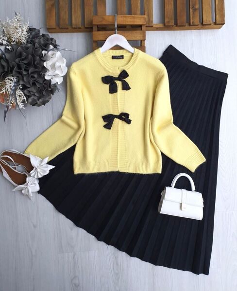 LARGA ÖNÜ AÇIK FİYONKLU HIRKA A8-1-8159-23-SARI - 1