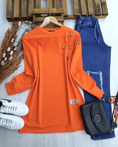 LASSEN YAKASI İNCİLİ TUNİK C1- 5230-15-ORANJ - 
