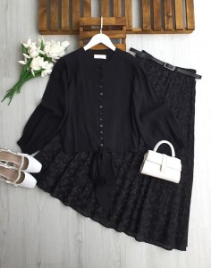 LAVESA SIRALI DÜĞME ÖNÜ BAĞLAMALI GÖMLEK B1-3 5674-01-SİYAH - 