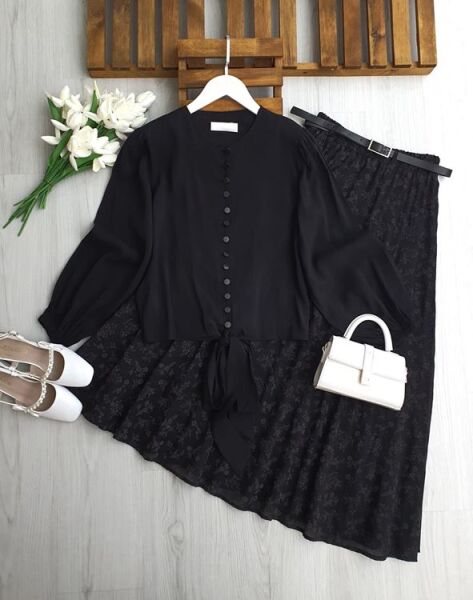 LAVESA SIRALI DÜĞME ÖNÜ BAĞLAMALI GÖMLEK B1-3 5674-01-SİYAH - 1