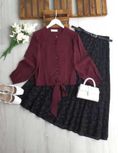 LAVESA SIRALI DÜĞME ÖNÜ BAĞLAMALI GÖMLEK 5674-04-BORDO - 