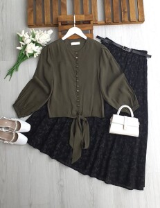 LAVESA SIRALI DÜĞME ÖNÜ BAĞLAMALI GÖMLEK B1-3-5674-09-HAKİ - 1