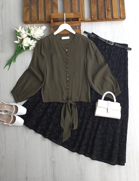 LAVESA SIRALI DÜĞME ÖNÜ BAĞLAMALI GÖMLEK B1-3-5674-09-HAKİ - 1