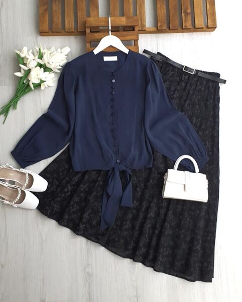 LAVESA SIRALI DÜĞME ÖNÜ BAĞLAMALI GÖMLEK B1-3 5674-12-LACİVERT - 1