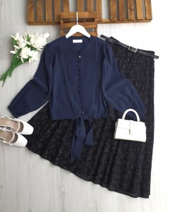 LAVESA SIRALI DÜĞME ÖNÜ BAĞLAMALI GÖMLEK B1-3-5674-12-LACİVERT - 1