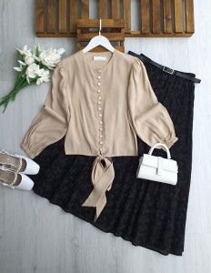 LAVESA SIRALI DÜĞME ÖNÜ BAĞLAMALI GÖMLEK B1-3 5674-34-BEJ - 1