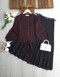 LAVESA SIRALI DÜĞME ÖNÜ BAĞLAMALI GÖMLEK B1-3 5674-37-KAHVE - 