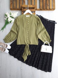 LAVESA SIRALI DÜĞME ÖNÜ BAĞLAMALI GÖMLEK 5674-40-ÇAĞLA - 