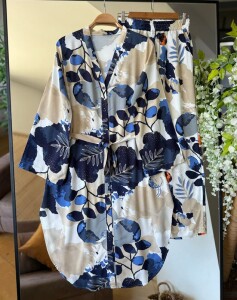 LAWEB KUŞAKLI UZUN KİMONO PANTOLON İKİLİ TAKIM A10-6-1641-11-İNDİGO - 1