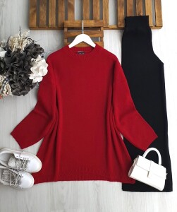 LAYDE ÖNÜ OVAL SALAŞ ŞARDONLU TUNİK 8199-03-KIRMIZI - 1