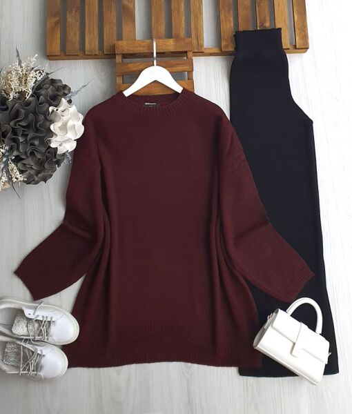 LAYDE ÖNÜ OVAL SALAŞ ŞARDONLU TUNİK 8199-04-BORDO - 1