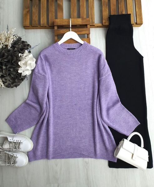 LAYDE ÖNÜ OVAL SALAŞ ŞARDONLU TUNİK 8199-32-LİLA - 1