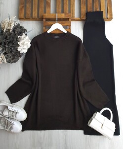 LAYDE ÖNÜ OVAL SALAŞ ŞARDONLU TUNİK 8199-37-KAHVE - 1