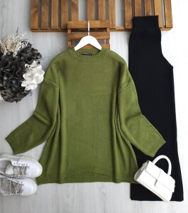 LAYDE ÖNÜ OVAL SALAŞ ŞARDONLU TUNİK 8199-70-YAĞ YEŞİLİ - 1