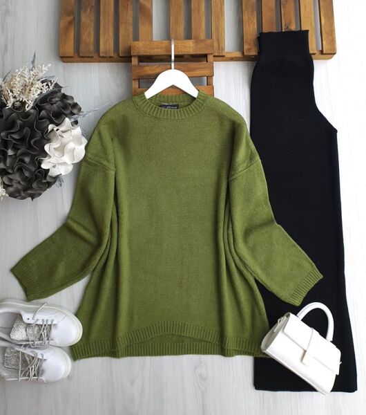 LAYDE ÖNÜ OVAL SALAŞ ŞARDONLU TUNİK 8199-70-YAĞ YEŞİLİ - 1