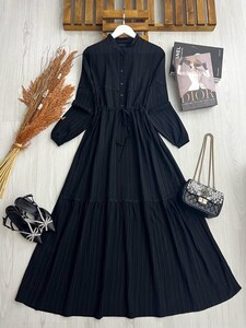 LAYNE HAKİM YAKA DANTELLİ YARIM DÜĞMELİ ELBİSE C5-2295-01-SİYAH - 