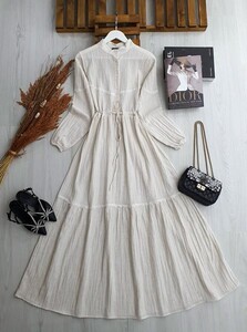 LAYNE HAKİM YAKA DANTELLİ YARIM DÜĞMELİ ELBİSE C5-2295-34-BEJ - 