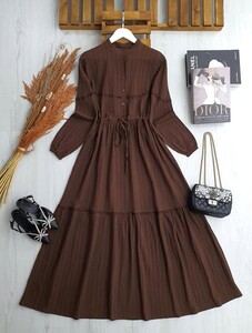 LAYNE HAKİM YAKA DANTELLİ YARIM DÜĞMELİ ELBİSE C5-2295-37-KAHVE - 