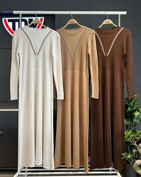 LEBSA SİM ŞERİTLİ RAHAT KALIP TRİKO ELBİSE A9-2-8101-48-BİSKÜVİ - 1