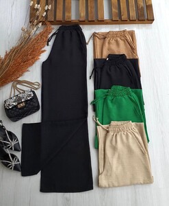 LECE CEPLİ BELİ BAĞCIKLI BOL PAÇA KETEN PANTOLON C1-6033-01-SİYAH - 