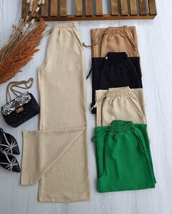 LECE CEPLİ BELİ BAĞCIKLI BOL PAÇA KETEN PANTOLON C1-6033-34-BEJ - 