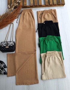 LECE CEPLİ BELİ BAĞCIKLI BOL PAÇA KETEN PANTOLON C1-6033-48-BİSKÜVİ - 