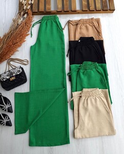 LECE CEPLİ BELİ BAĞCIKLI BOL PAÇA KETEN PANTOLON C1-6033-54-BENETTON - 1