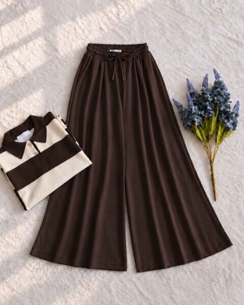 LEES BELİ İPLİ VE LASTİKLİ CEPLİ PANTOLON ETEK 40003-37-KAHVE - 1