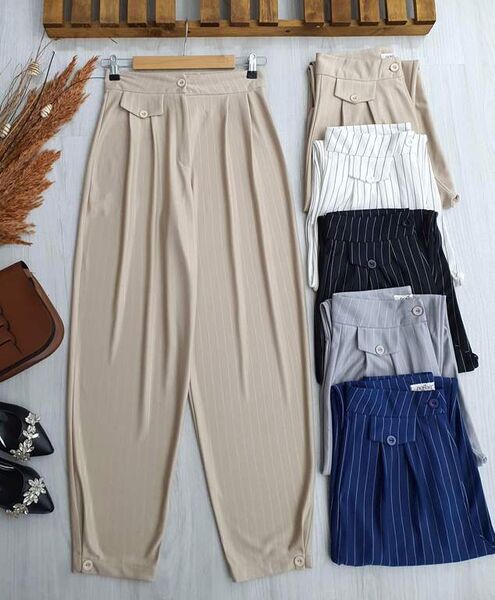 LENO PAÇALARI DÜĞMELİ ŞALVAR PANTOLON C11-23349-22-TAŞ - 1