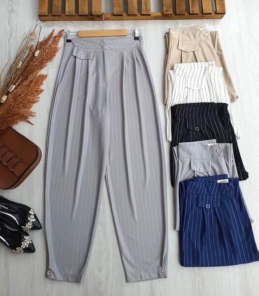 LENO PAÇALARI DÜĞMELİ ŞALVAR PANTOLON C11-23349-26-GRİ - 1