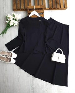 LENSİ YAKA YAN TEK DÜĞMELİ ETEKLİ TAKIM B3-5 1704-01-SİYAH - 