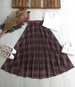 LERAN KAHVE DERİ KEMERLİ ASTARLI ŞİFON ETEK B2-2-6105-37-KAHVE - 