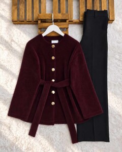 LEVS ÖNÜ DÜĞMELİ KUMAŞ KEMERLİ KAP B9-4-30016-04-BORDO - 