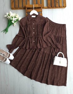 LIFY SALAŞ BELİ İPLİ ETEKLİ JAKAR TAKIM 1760-37-KAHVE - 
