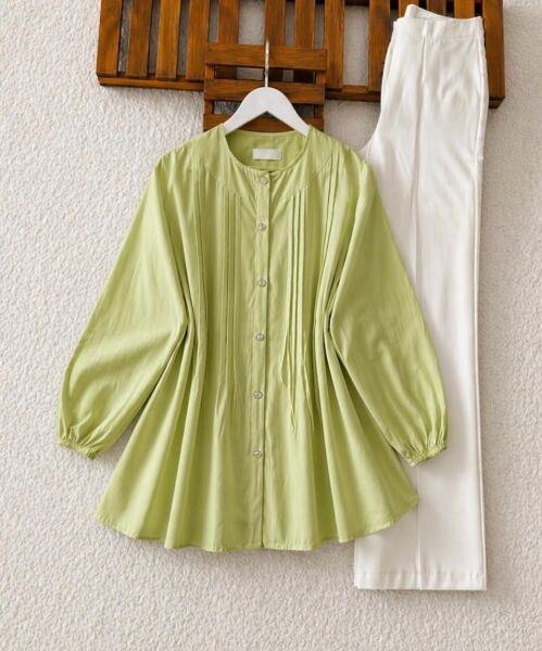 LİSN NERVÜR DİKİŞ DETAYLI SALAŞ GÖMLEK TUNİK 5735-07-YEŞİL - 1