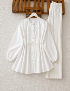 LİSN NERVÜR DİKİŞ DETAYLI SALAŞ GÖMLEK TUNİK 5735-20-BEYAZ 