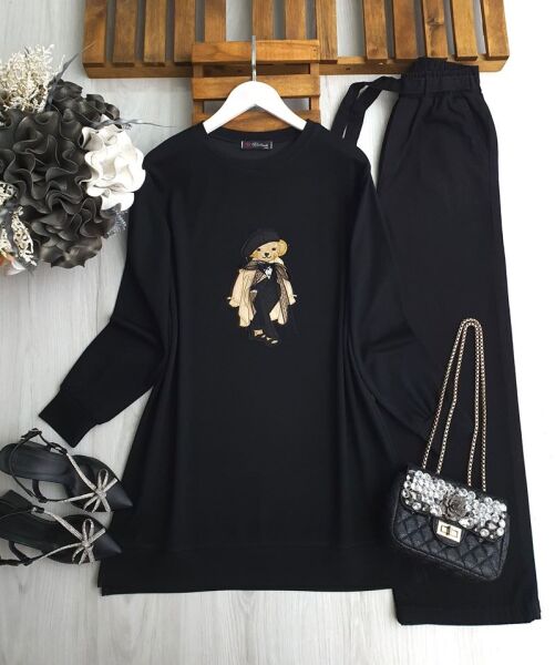 LOBAN ÖNÜ CEKETLİ AYI TUNİK 5640-01-SİYAH - 1