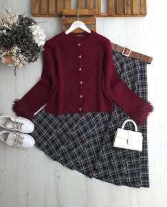 LOBGE KOL UCU KÜRKLÜ YUMOŞ HIRKA 8171-04-BORDO - 