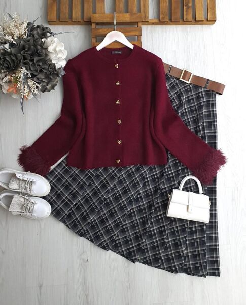 LOBGE KOL UCU KÜRKLÜ YUMOŞ HIRKA 8171-04-BORDO - 1