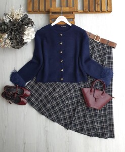 LOBGE KOL UCU KÜRKLÜ YUMOŞ HIRKA 8171-12-LACİVERT - 