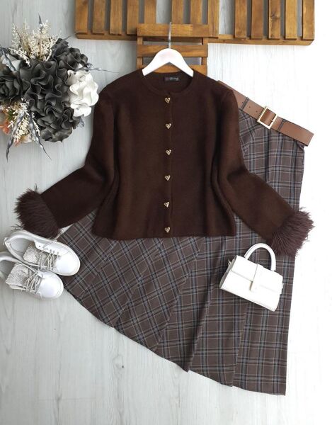 LOBGE KOL UCU KÜRKLÜ YUMOŞ HIRKA 8171-37-KAHVE - 1