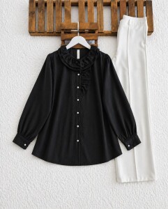 LOES YAKA FIRFIRLI GÖMLEK TUNİK B5-2-5687-01-SİYAH 