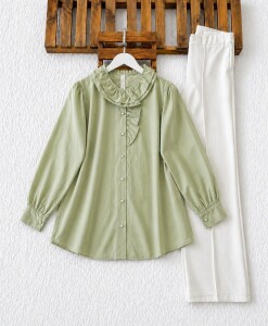 LOES YAKA FIRFIRLI GÖMLEK TUNİK B5-2-5687-07-YEŞİL - 