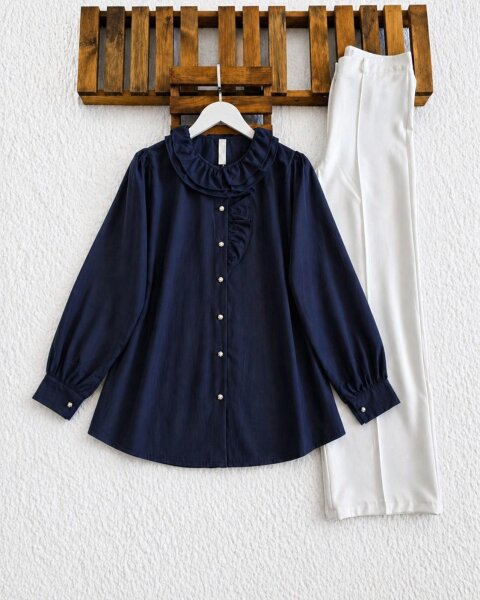 LOES YAKA FIRFIRLI GÖMLEK TUNİK B5-2-5687-12-LACİVERT - 1