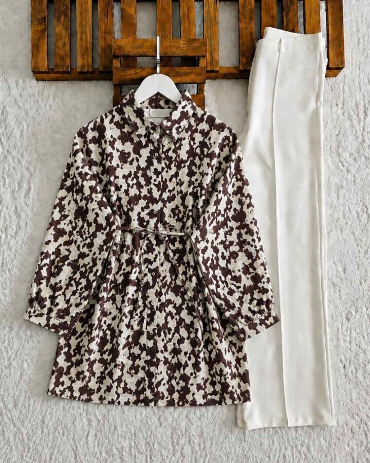 LOGD BELİ İPLİ DESENLİ GÖMLEK TUNİK 5753-37-KAHVE