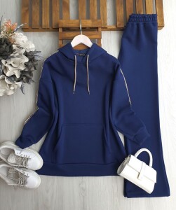 LOGLA OMUZDAN KOLA ŞERİTLİ ÜÇ İPLİK TAKIM B10-2-1697-12-LACİVERT - 