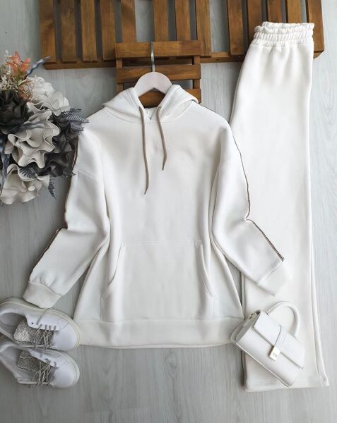 LOGLA OMUZDAN KOLA ŞERİTLİ ÜÇ İPLİK TAKIM B10-2-1697-20-BEYAZ - 1