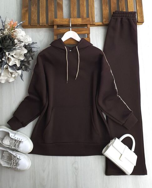 LOGLA OMUZDAN KOLA ŞERİTLİ ÜÇ İPLİK TAKIM B10-2-1697-37-KAHVE - 1