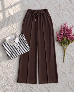 LOLSA ÇİMALI BELİ LASTİKLİ BAĞCIKLI BOL PANTOLON 40001-37-KAHVE - 