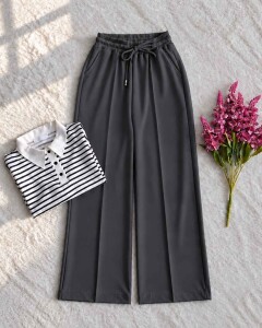 LOLSA ÇİMALI BELİ LASTİKLİ BAĞCIKLI BOL PANTOLON 40001-58-FÜME - 